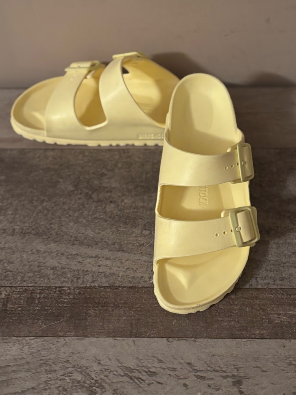 BIRKENSTOCK Arizona Ava  Double-Buckle Slides in Popcorn Yellow size 38